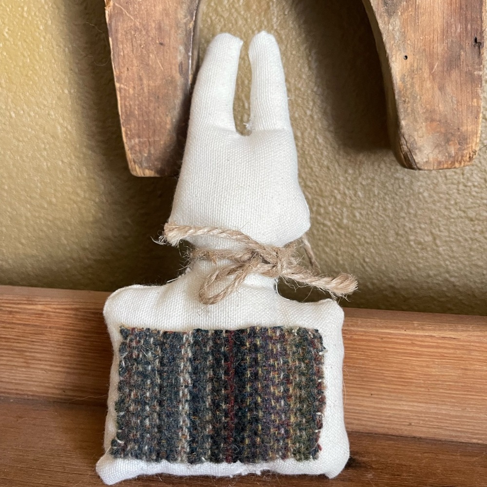 Handmade Cream Fabric Bunny with Textured Brown Accent - Home Bath Decor